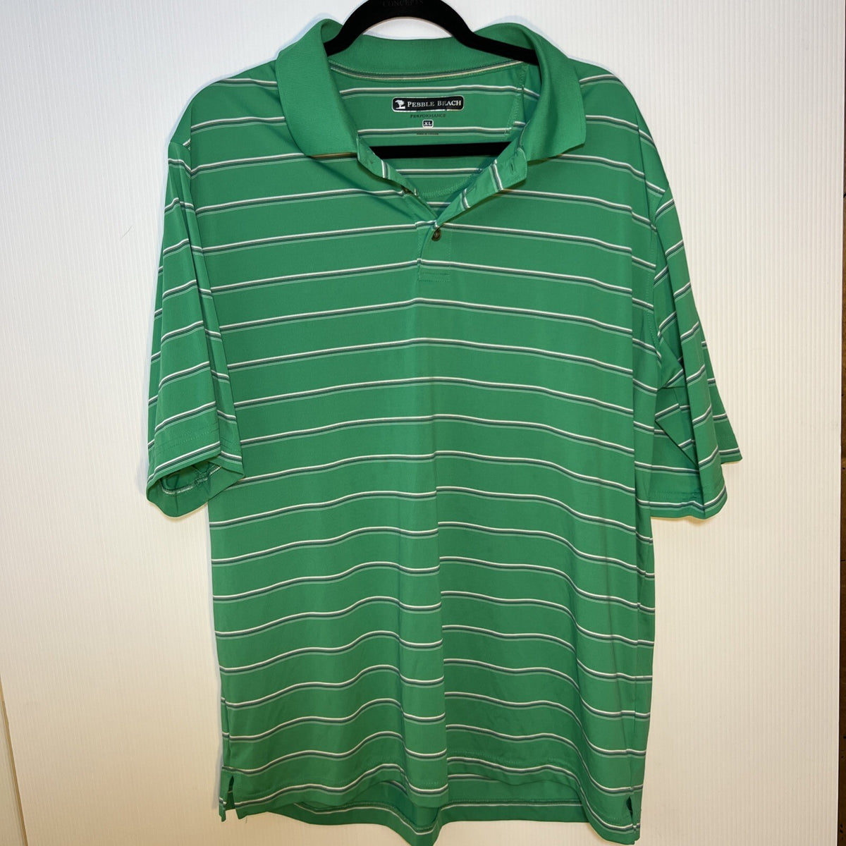 Pebble Beach Performance Golf Polo Green Stripped Print Mens XL Extra Large