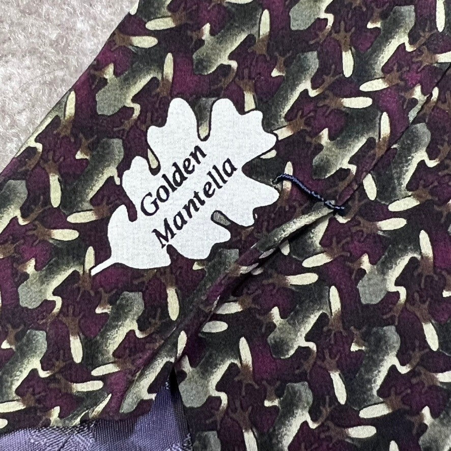Golden Mantella 100% Silk Handmade Burgundy Green Frog Pattern Men's Necktie Tie