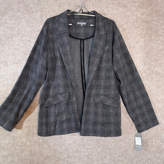Wit & Wisdom Blazer Women XL NWT Charcoal Black Plaid Herringbone Open Front