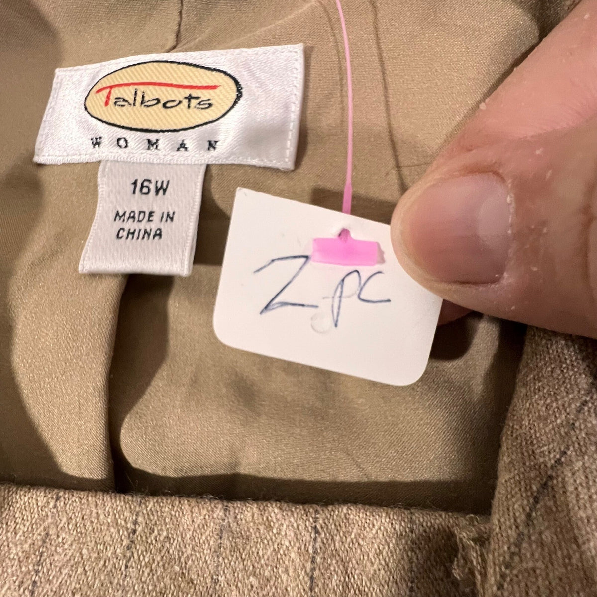 Talbots Woman Pant Suit Women 16W 18W Tan Pinstripe Italian Fabric Professional