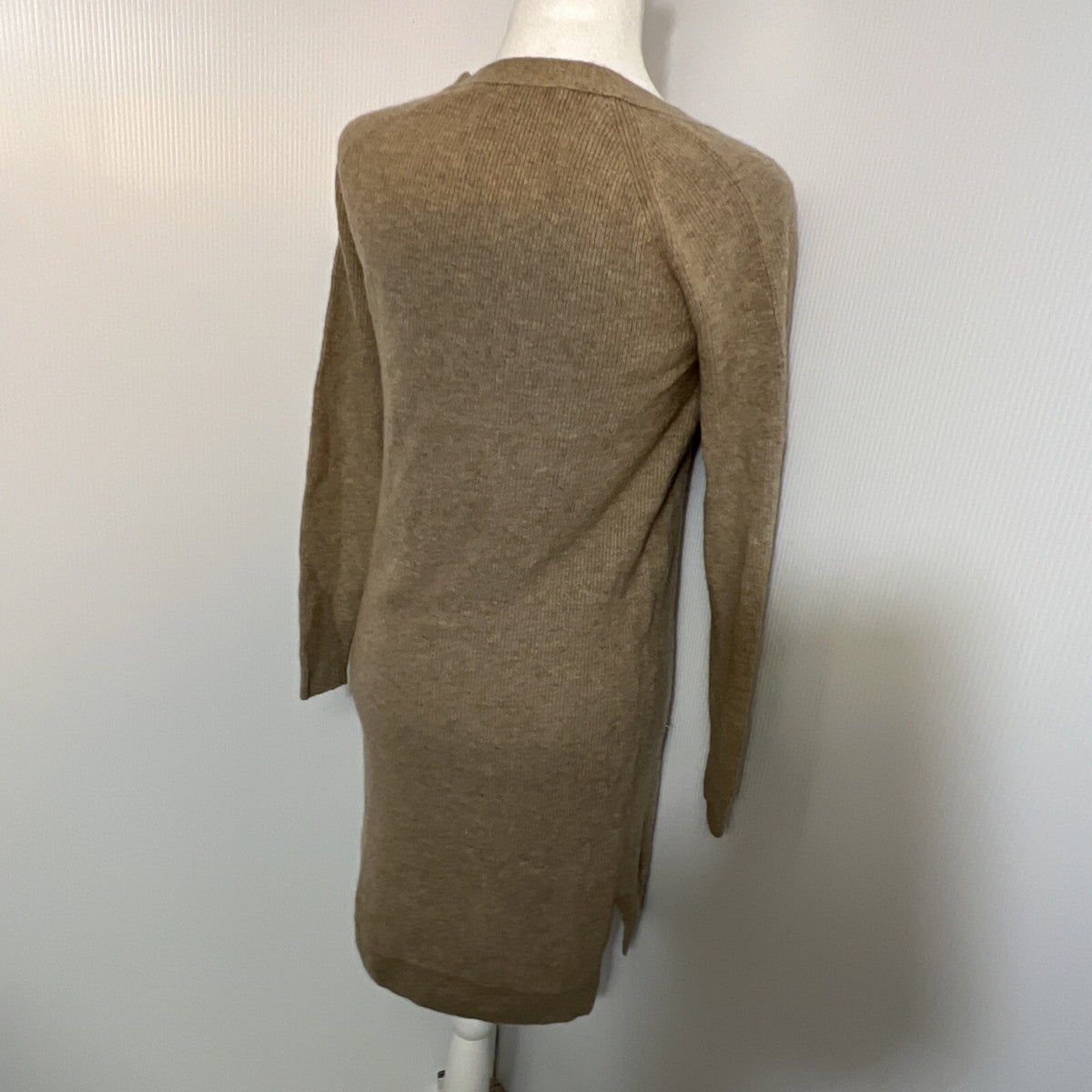 Madewell Dress XS Side Slit Sweater Ribbed Dress Tan Long Sleeve Bodycon Neutral