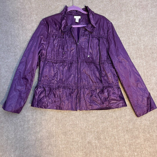 Chico's Sz 2 Purple Ruffled Short Rain Jacket