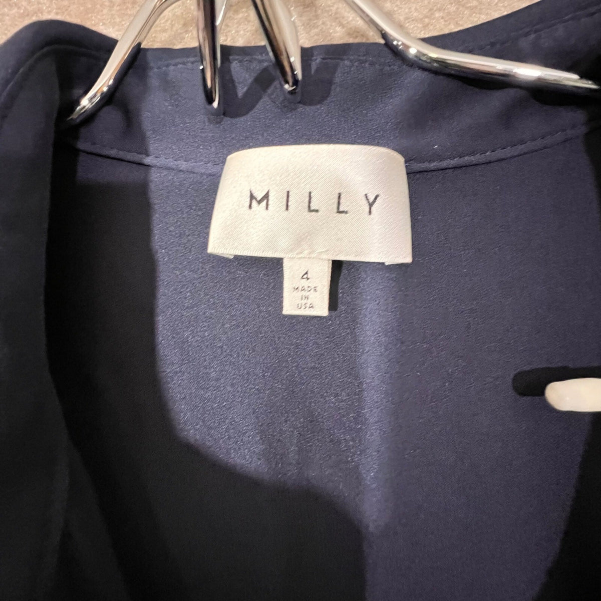Milly Silk Utility Jumpsuit Womens 4 Navy Blue Long Sleeve Minimalist Boho