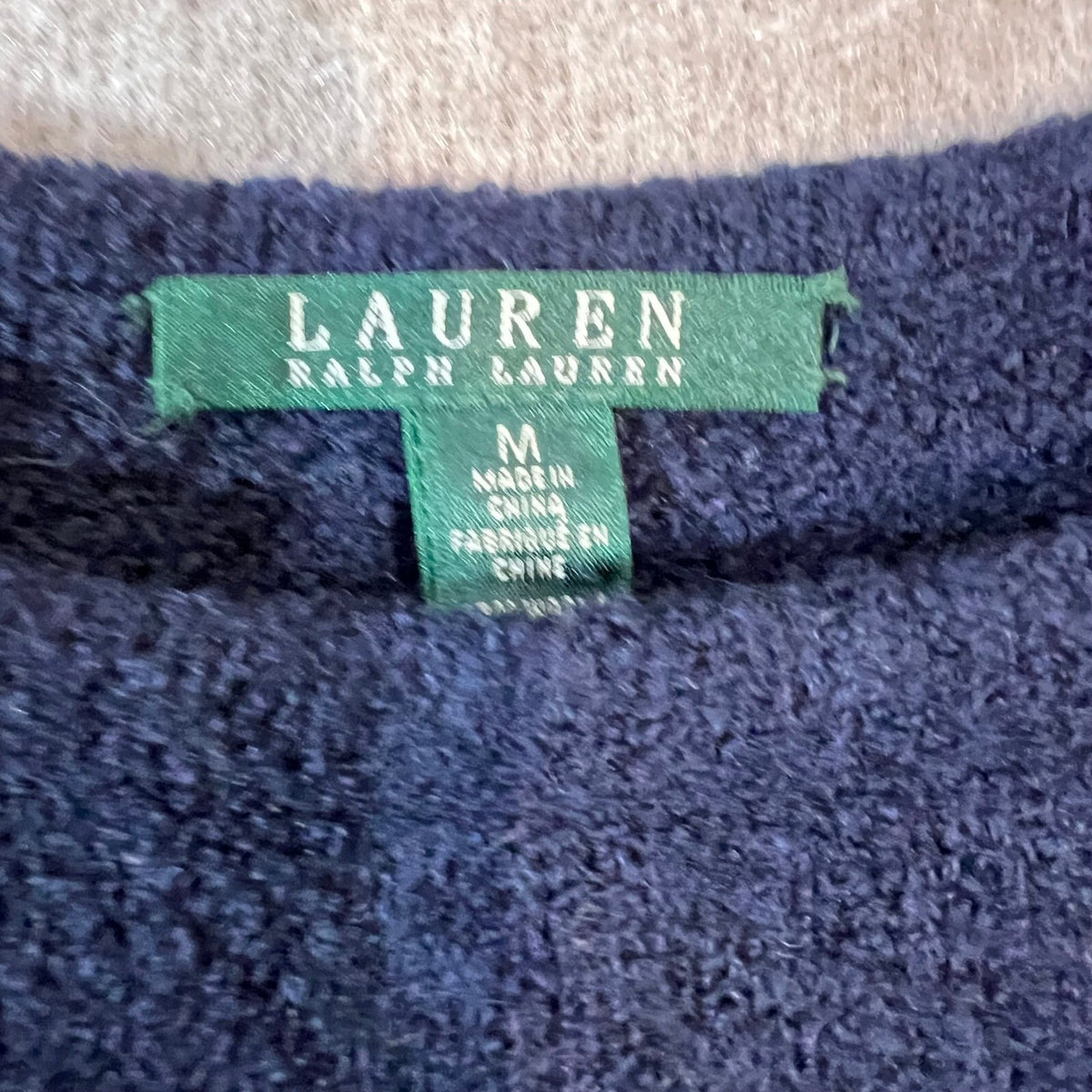 Lauren Ralph Lauren Sweater Womens Medium Navy Blue Chevron Wool Blend Preppy