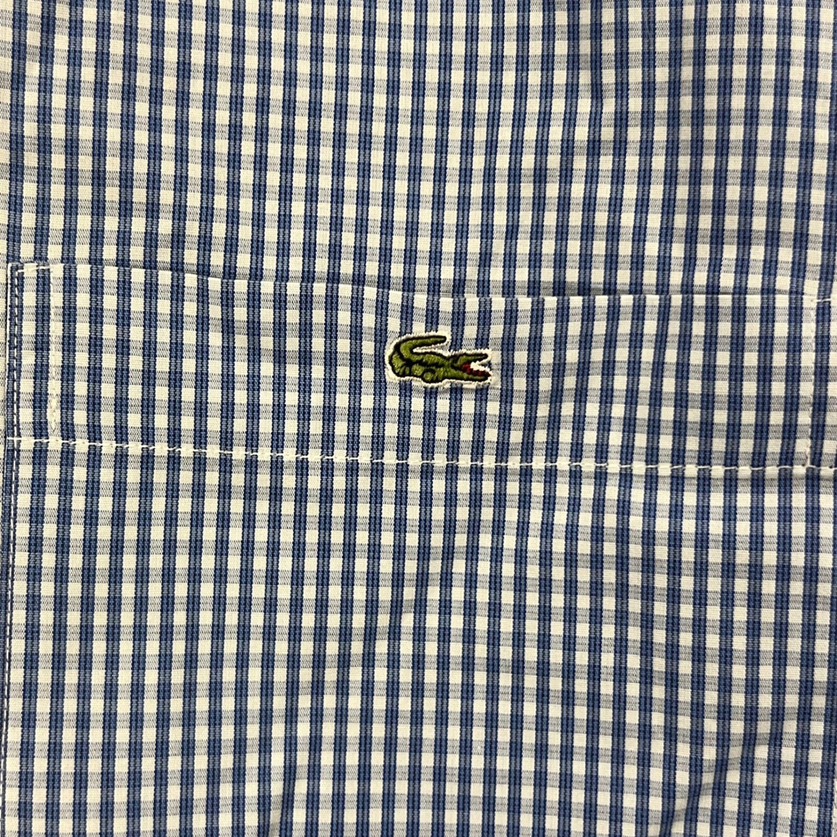 Lacoste Mens Large 42 Large Blue Gingham Check Button Up Long Sleeve ClassicFit
