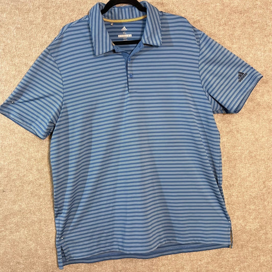 Adidas Golf Polo Shirt Mens XL Blue White Striped Performance Short Sleeve