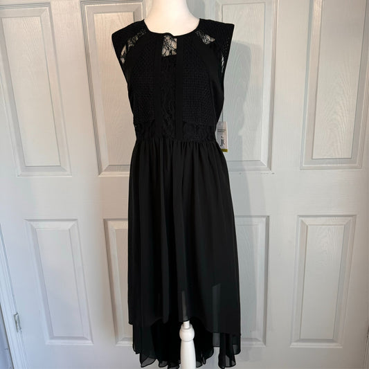 NWT Julia Jordan Sz 14 Black Sheer High Low Halter Sleeveless Chiffon Crochet