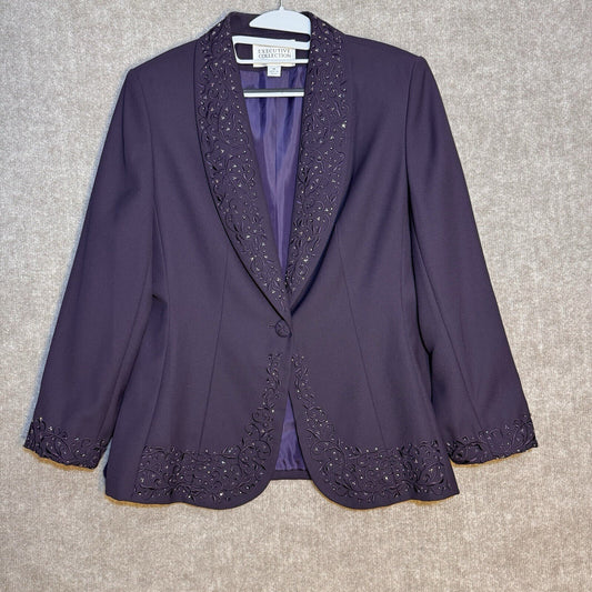 Executive Collection Sz 14 Beaded Embroidered 1-Button Blazer Cocktail Evening