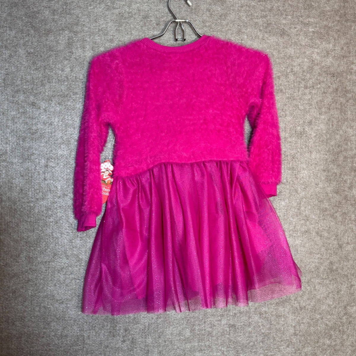 Strawberry Shortcake Faux Fur Tulle Dress Girls 5T Pink Glitter Winter Core