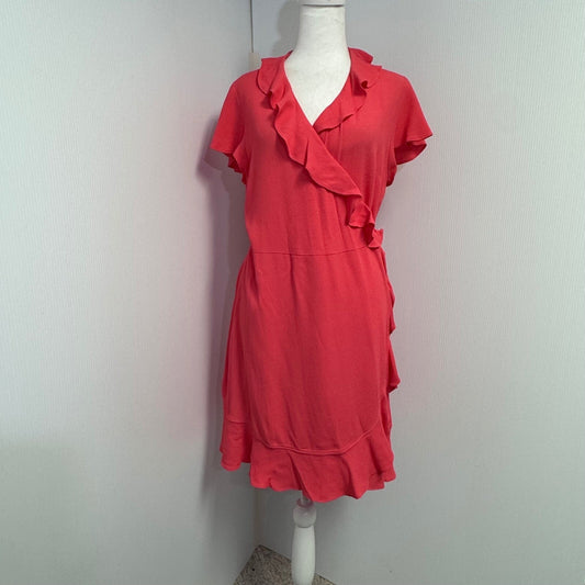 Draper James Coral Pink Ruffle Wrap Dress Midi Size 14 Coastal Feminine Resort