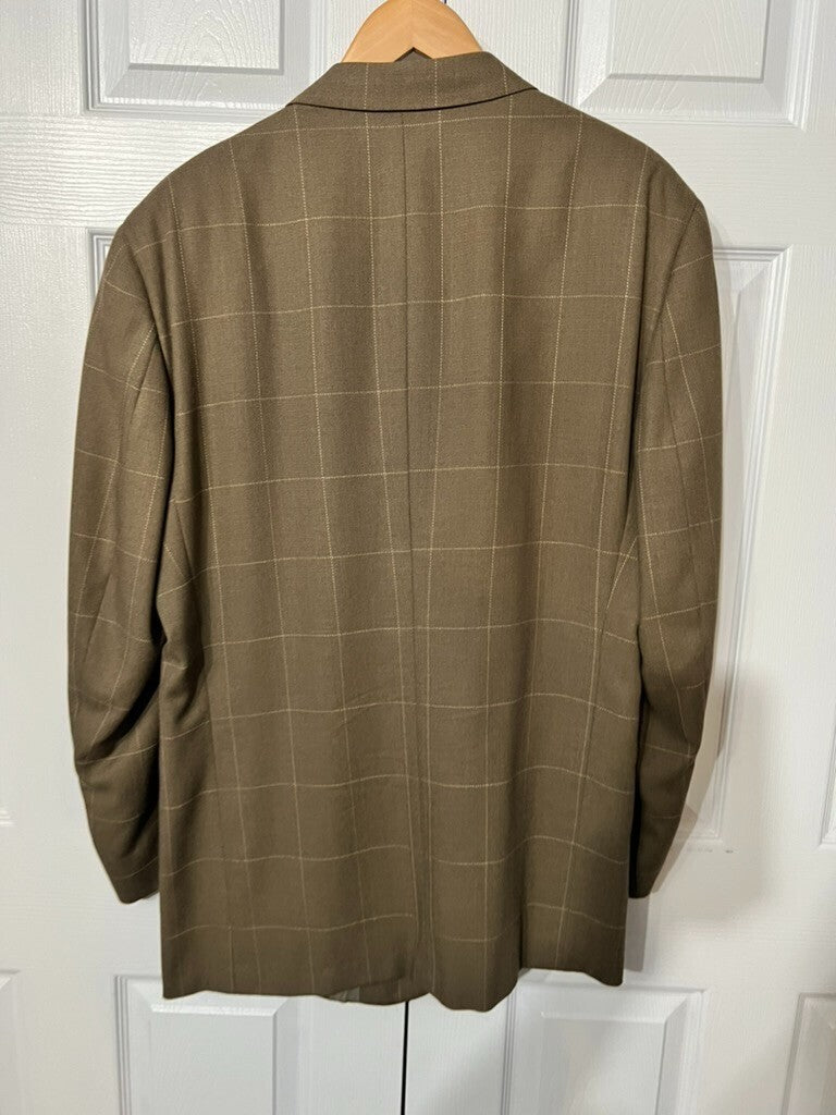 Vintage Burberry's Sport Coat Mens Brown Windowpane Plaid Wool Blazer Academia