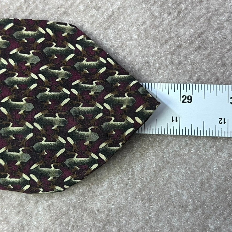Golden Mantella 100% Silk Handmade Burgundy Green Frog Pattern Men's Necktie Tie