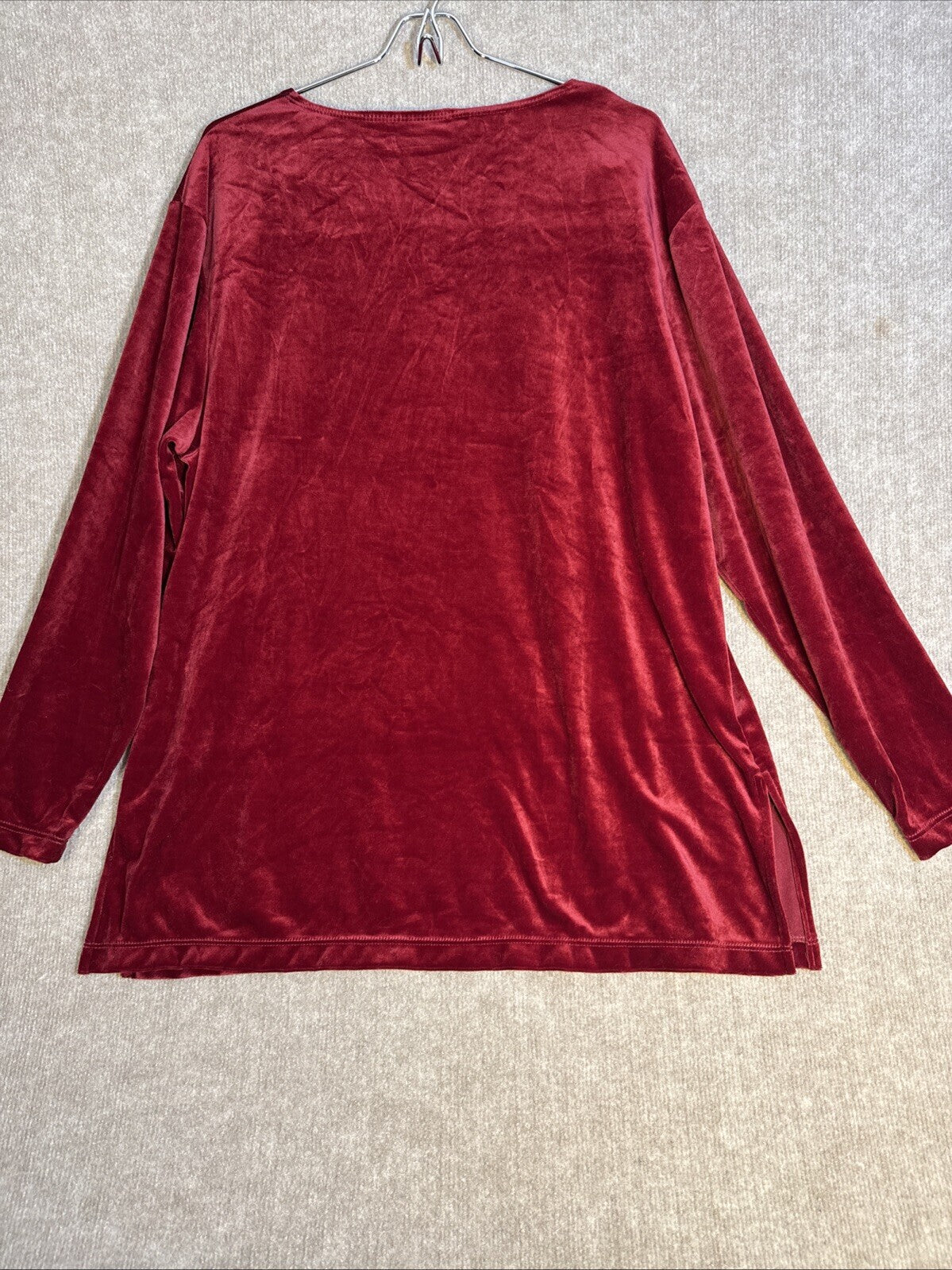 Liz Baker Essentials L/S, Collarless, Red Velour Tunic - Women's Size XL