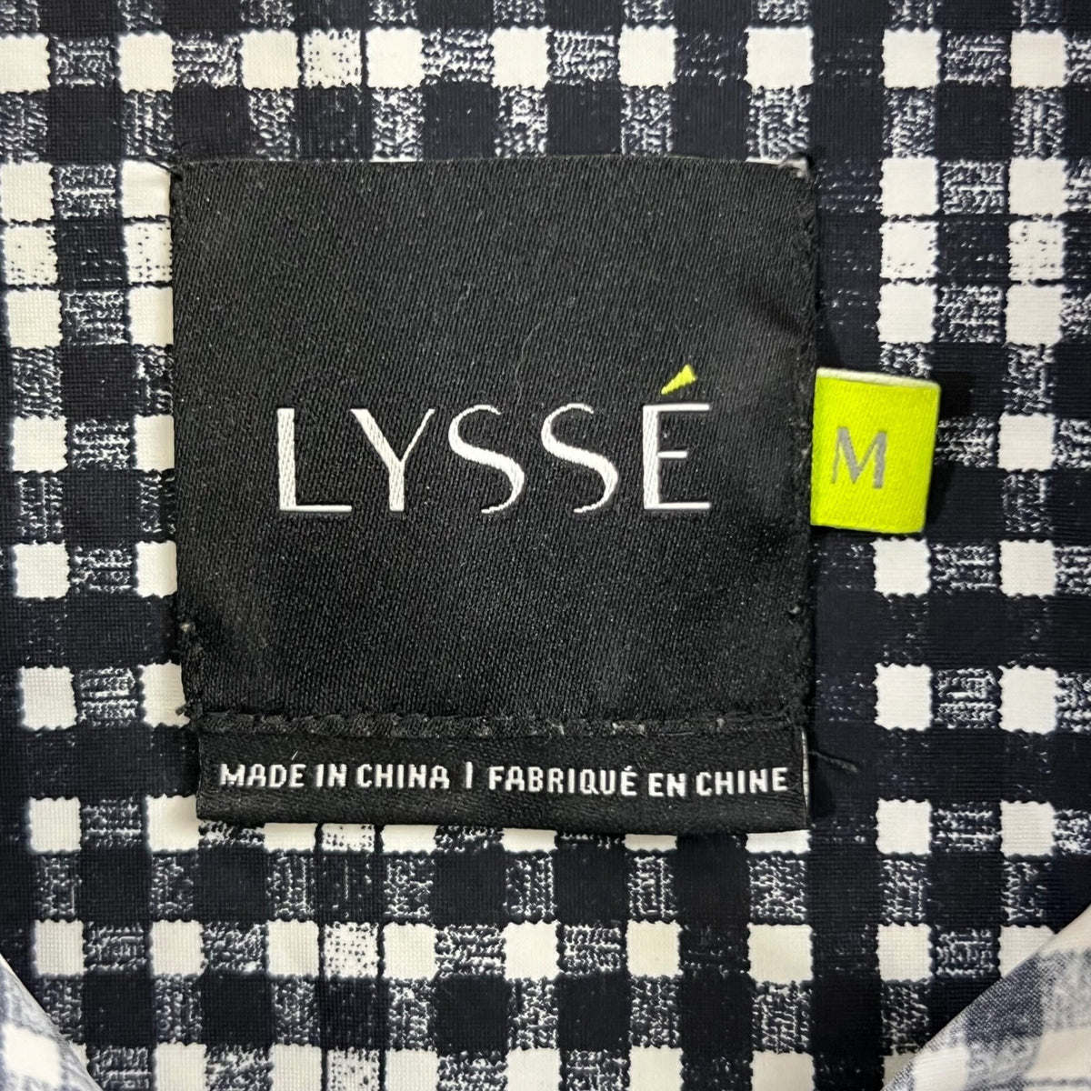 Lysse Women's Black White Gingham Check Button Up Long Sleeve Blouse Top M