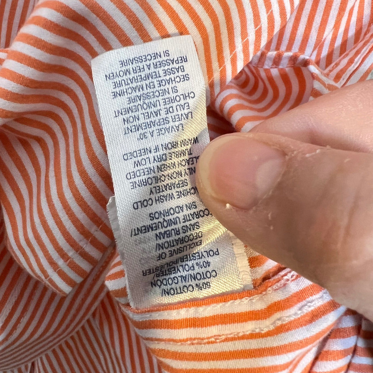 Chaps Short Sleeve Button Down Shirt Mens Large Orange White Striped Preppy