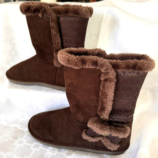 Michael Kors Artemis 2 Sherpa Boots Women Size 4 Brown Faux Fur Cozy Luxe