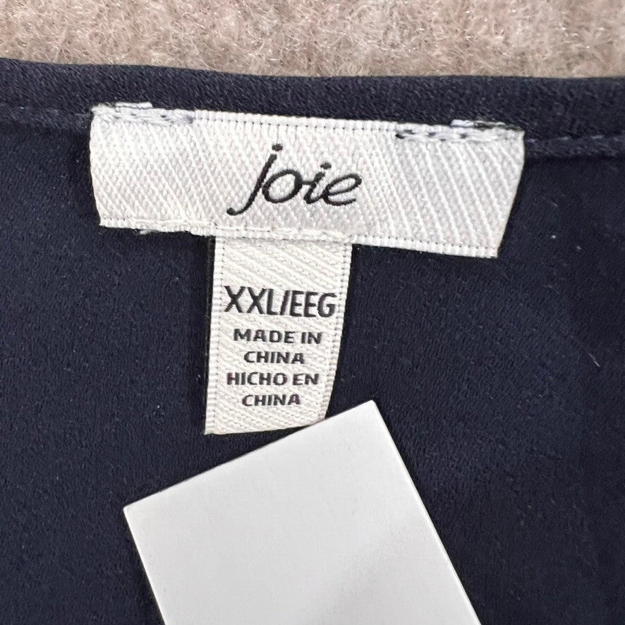 Joie Womens Blouse XXL/EGG Navy Blue Long Sleeve Pleated Top