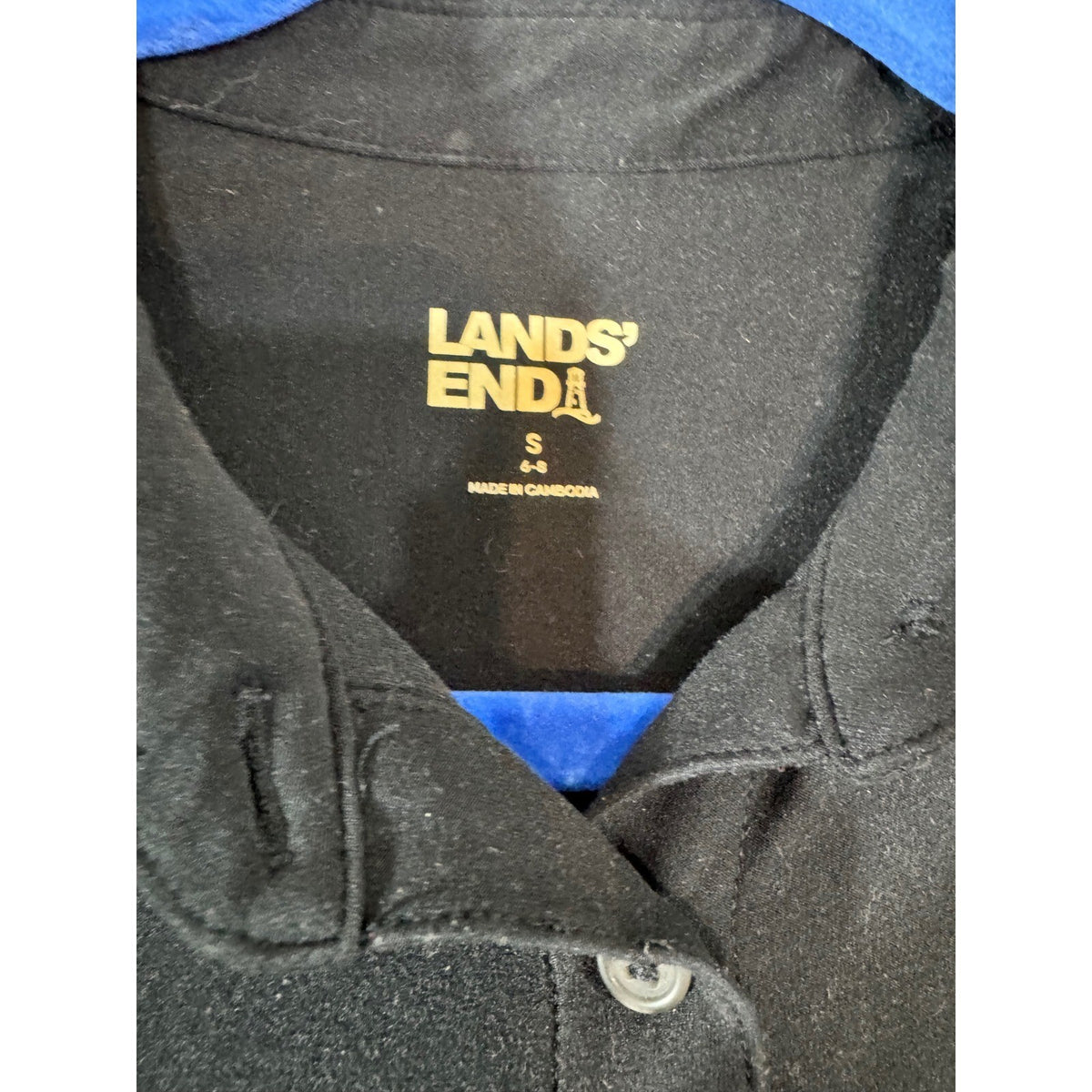Lands End Button Down Shirt Womens Small Black Long Sleeve UPF 50 Stretch Work