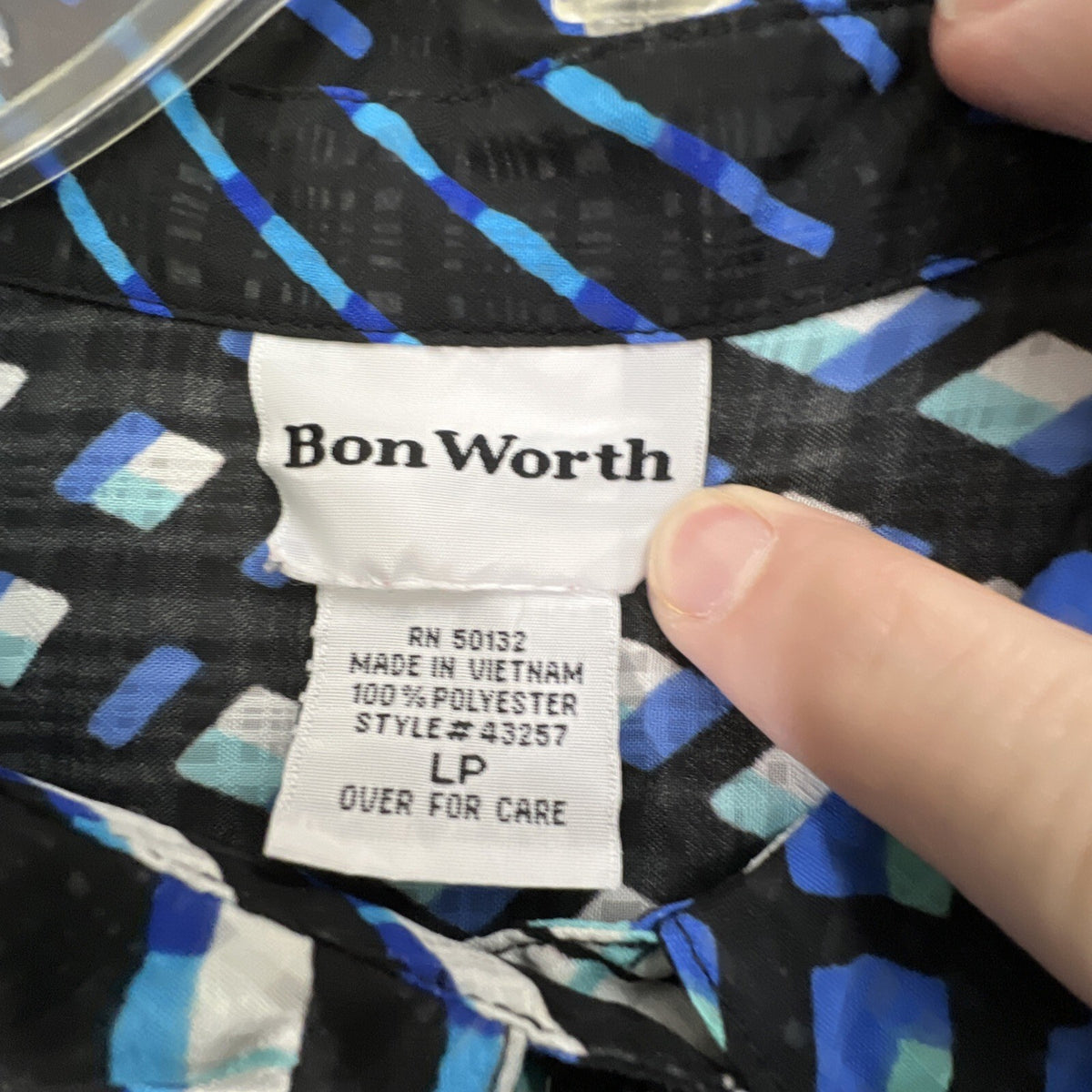 Bon Worth Tunic Top Button Front 3/4 Sleeve Geometric LP Lightweight Comfort
