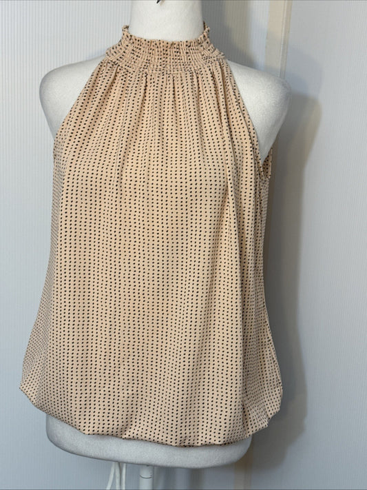 Adrianna Papell Sleeveless Top M Choker Neck Pink Black Polka Dot Office Career