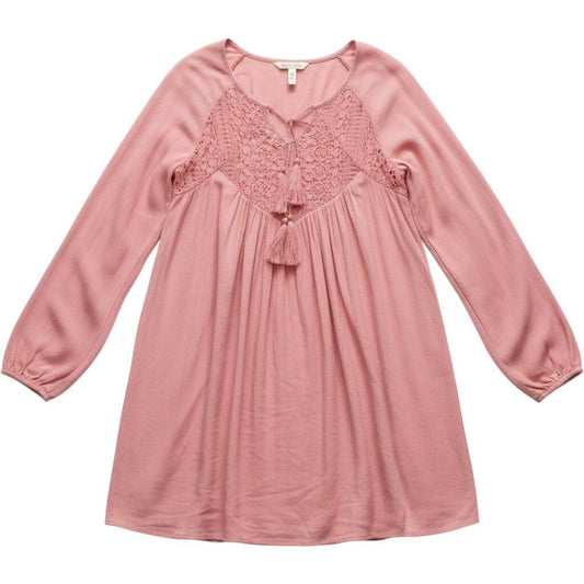 Purple Snow Lace Trim Long Sleeve Tunic Dress Womens Medium Pink Boho Peasant