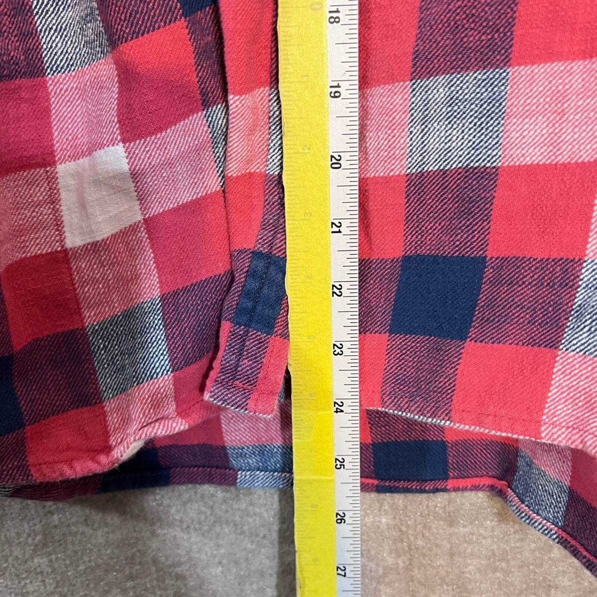 LL Bean Plaid Flannel Hoodie Women Large Red Navy Blue Cotton Button Up Gorpcore
