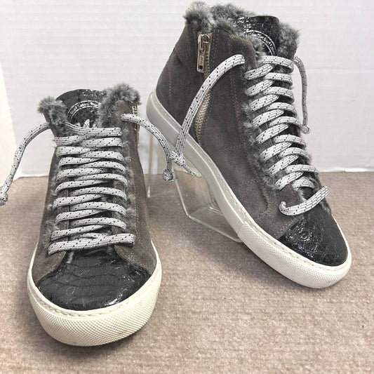P448 Skate Fur High Top Sneakers US 6.5 EU37 Suede Faux Croc Fur Lined Skater