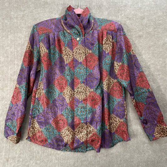 Vintage '80s Justine Todd Multicolor Geometric L/S Button-Down Shirt Size 12 EUC