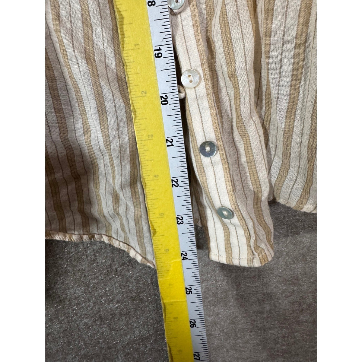 MNG Mango Striped Button Front Blouse Womens XS 2 Tan Long Sleeve Boho Prairie