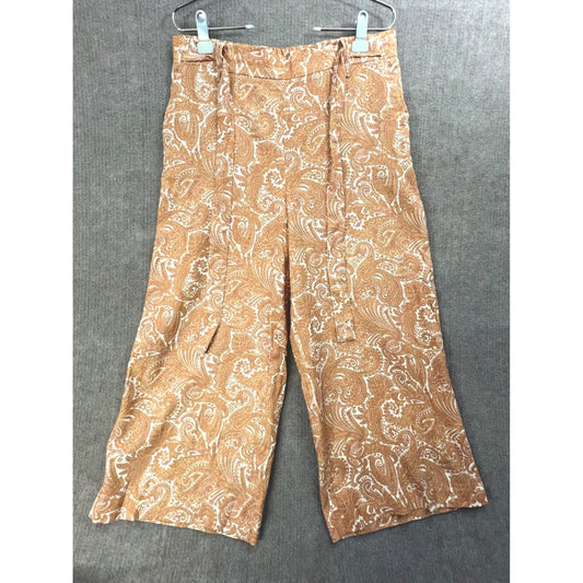 Sigrid Olsen Women Lg Linen Paisley Print Wide Leg Cropped Pants Elastic Waist