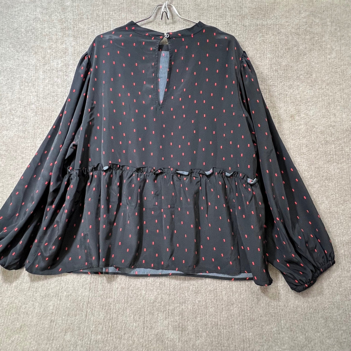 Sanctuary Black Red Geometric Print Ruffle Peplum Blouse Top Plus Size 2X